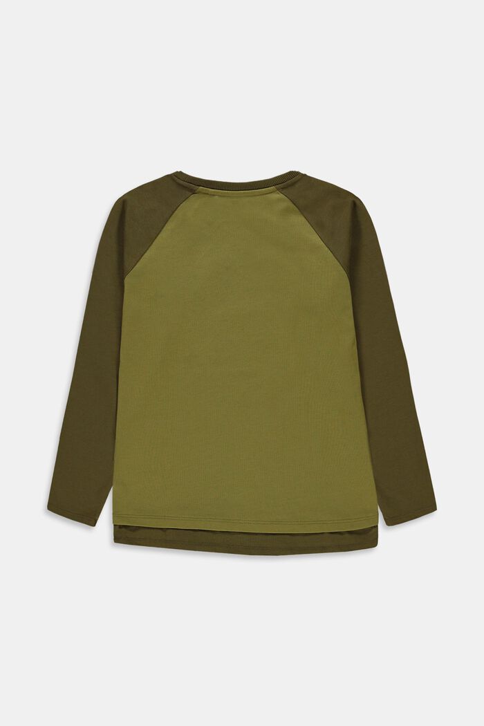 Long sleeve top with a 3D print, 100% cotton, OLIVE, detail image number 1