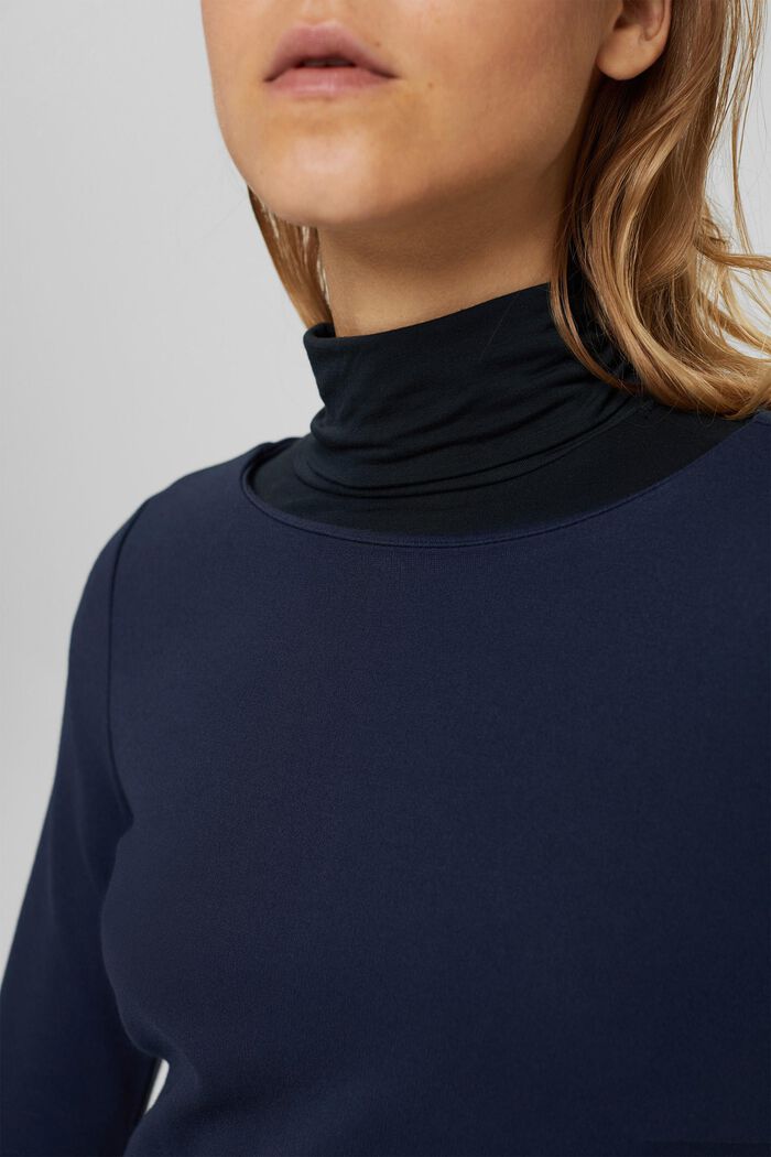Knee-length knit dress with a flounce hem, NAVY, detail image number 3