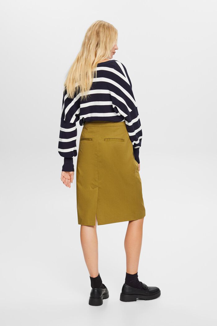 Belted knee length skirt, 100% cotton, OLIVE, detail image number 3
