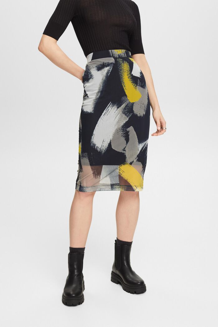 Printed Mesh Midi Skirt, BLACK, detail image number 0