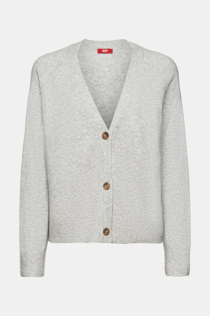 Buttoned V-neck cardigan, wool blend, LIGHT GREY, detail image number 6