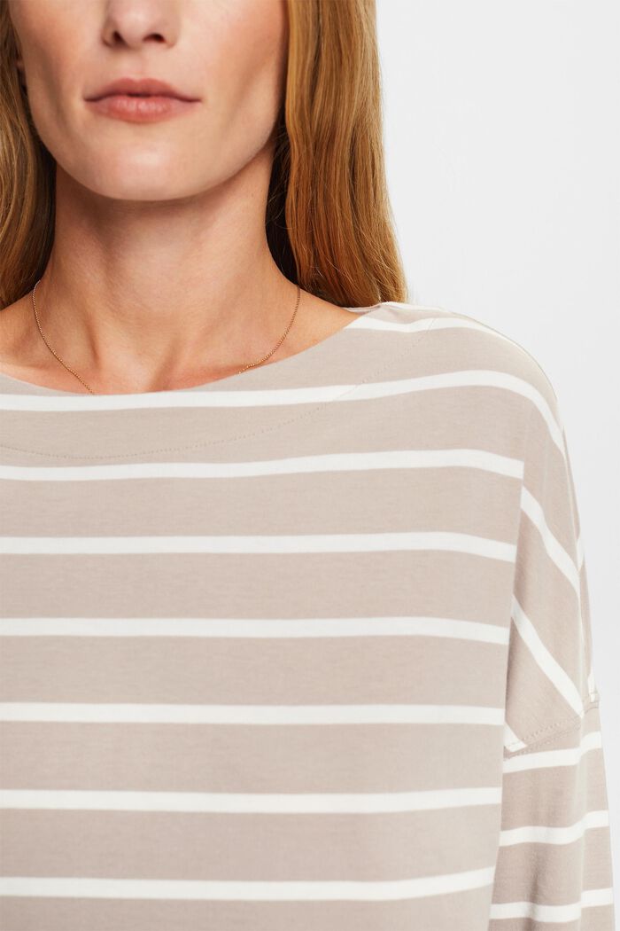Striped Cotton Longsleeve Top, LIGHT TAUPE, detail image number 1