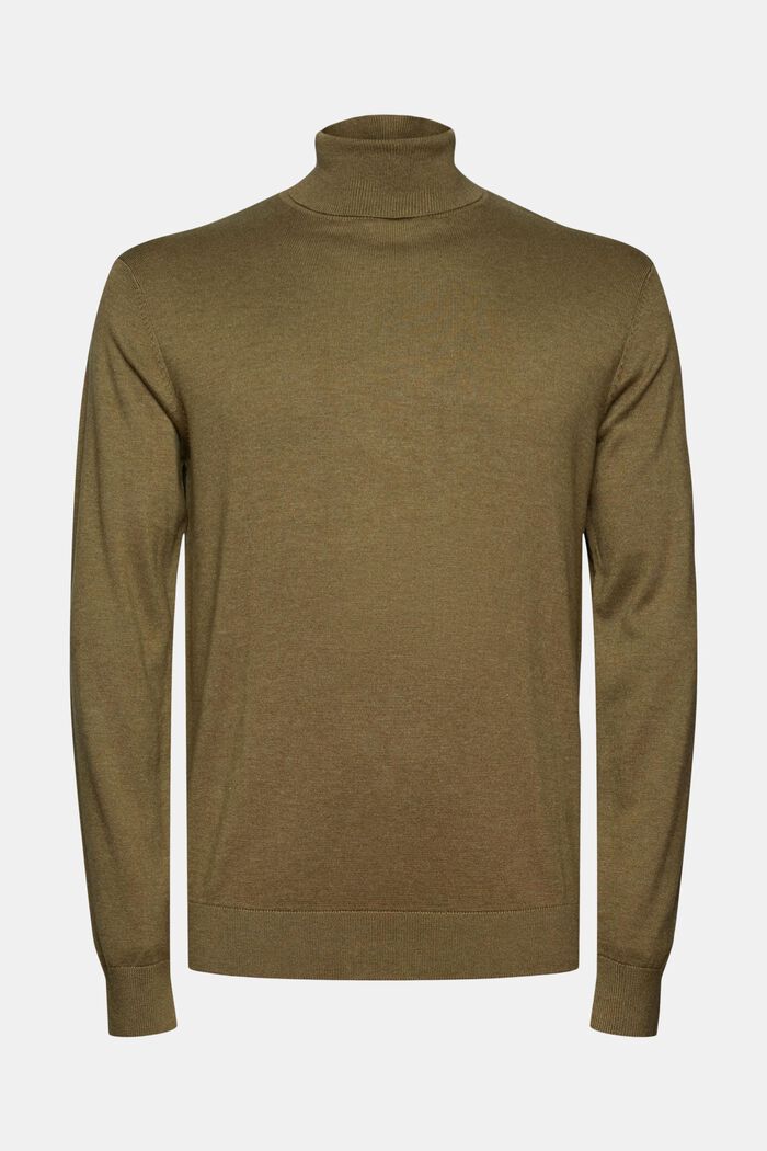 Polo neck jumper made of blended organic cotton, LIGHT KHAKI, overview