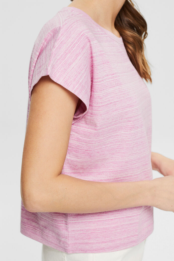 T-shirt in a melange striped look, PINK FUCHSIA, detail image number 0