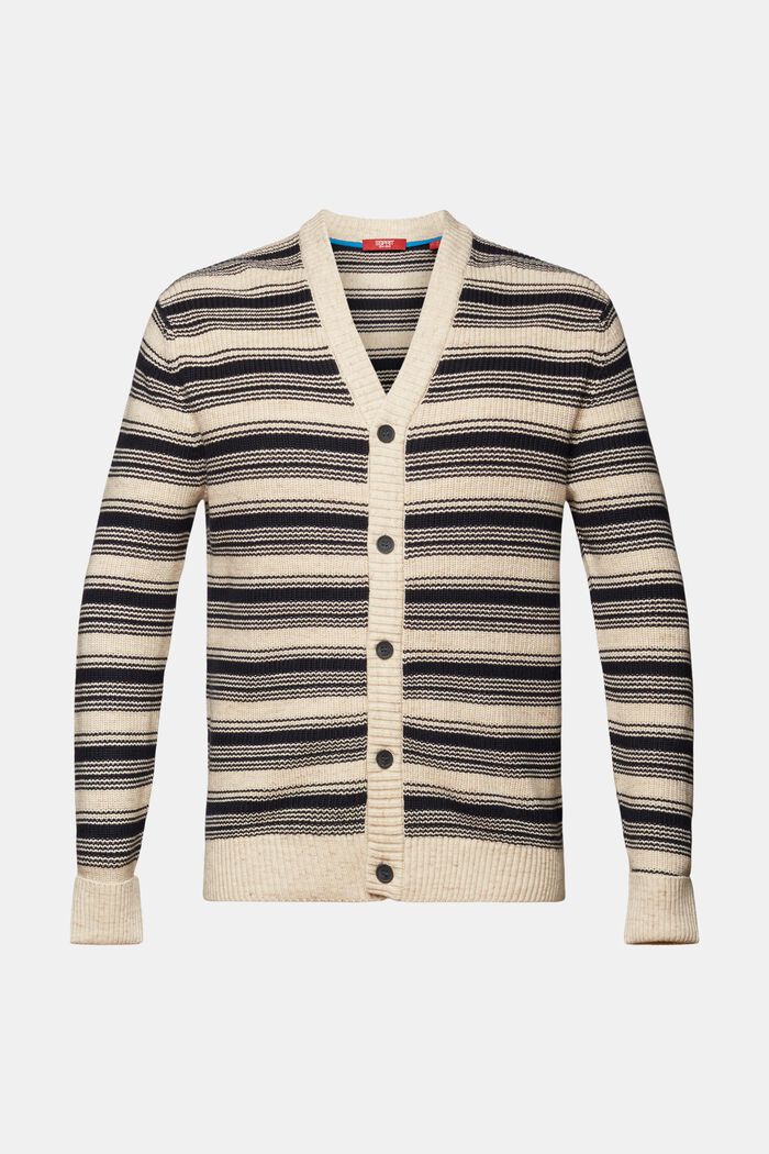 Striped V-neck cardigan, 100% cotton, NAVY, detail image number 6