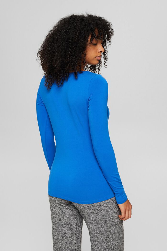 Long sleeve top with a V-neck, organic cotton, BLUE, detail image number 3