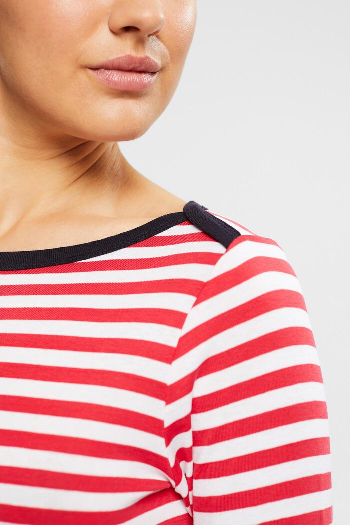 Striped boat neck shirt, RED, detail image number 0