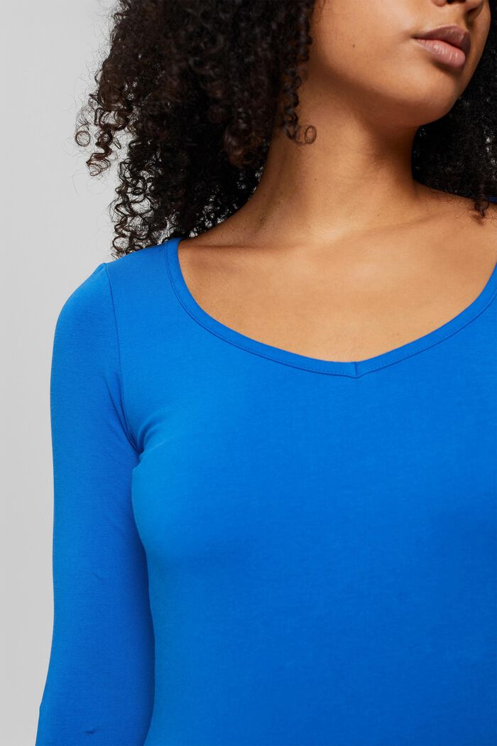 Long sleeve top with a V-neck, organic cotton, BLUE, detail image number 2