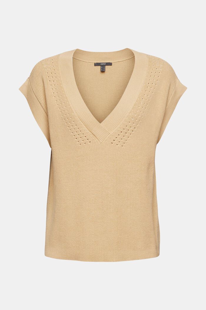 Sleeveless jumper in 100% organic cotton, CAMEL, detail image number 1