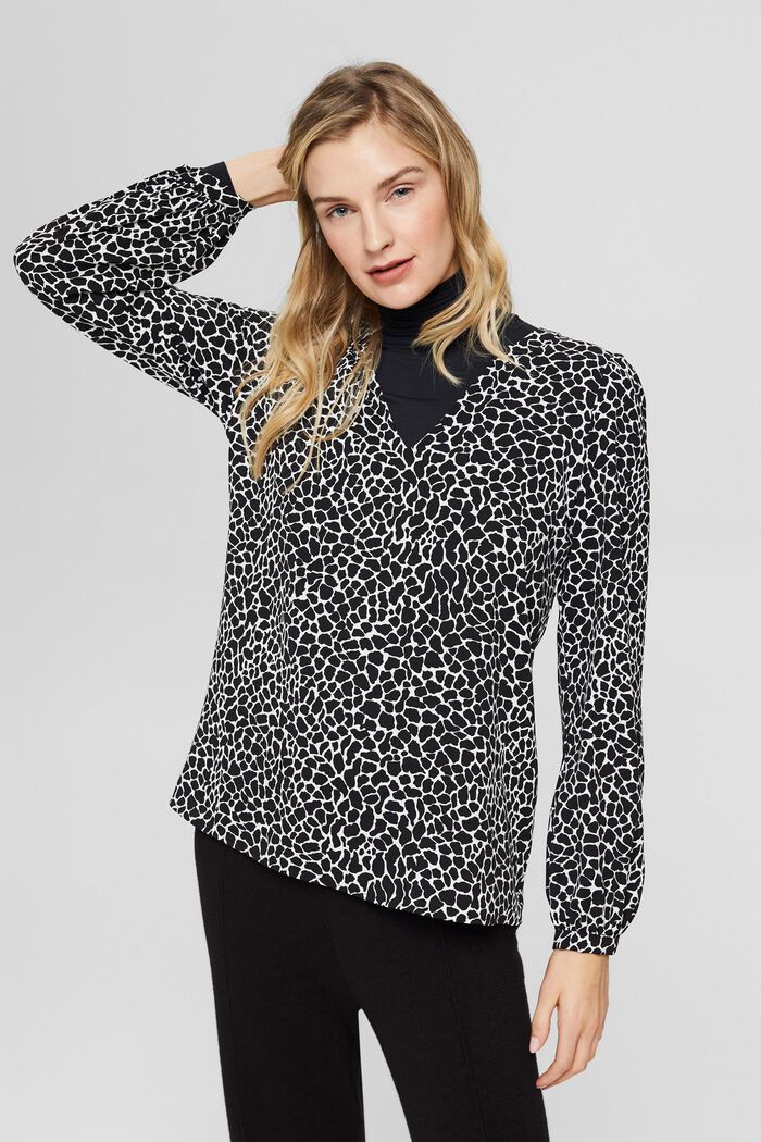 Blouse with an animal print, BLACK, detail image number 0