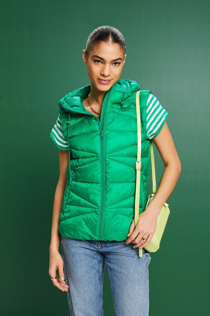 Hooded Water-Repellent Vest, GREEN, detail image number 0