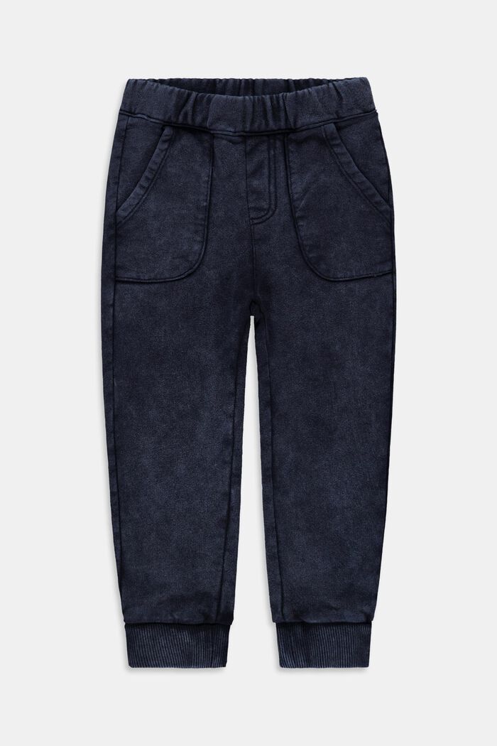 Tracksuit bottoms with a washed finish, 100% cotton, BLUE DARK WASHED, detail image number 0