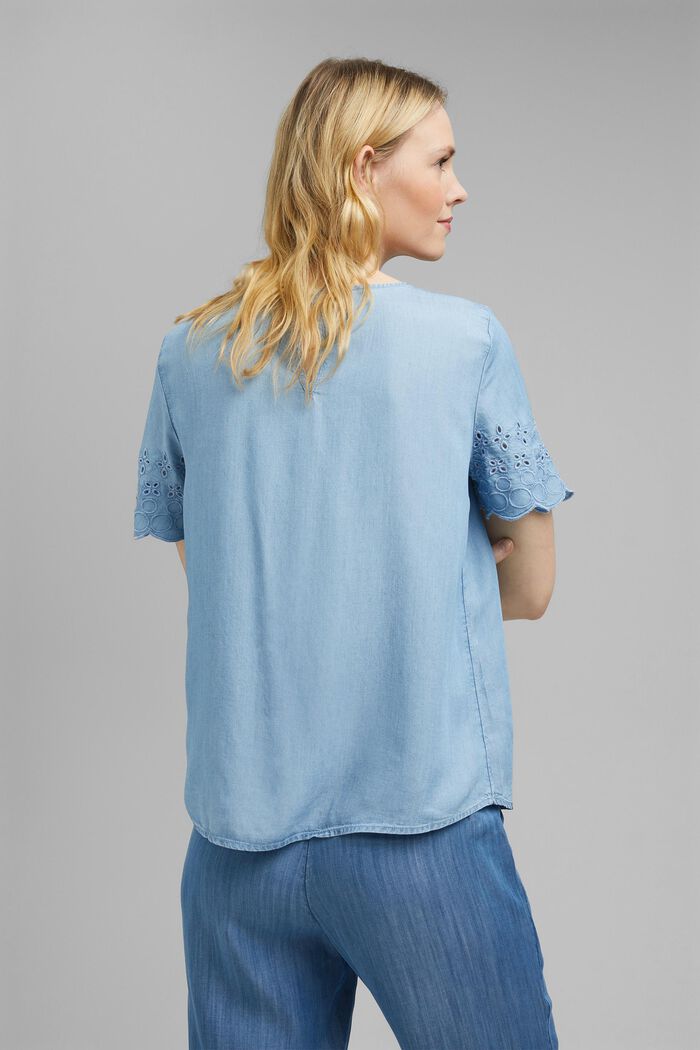 Made of TENCEL™: Denim blouse with embroidery, BLUE LIGHT WASHED, detail image number 3