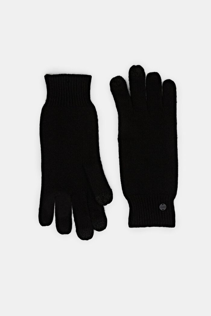 Rib-Knit Gloves, BLACK, detail image number 0