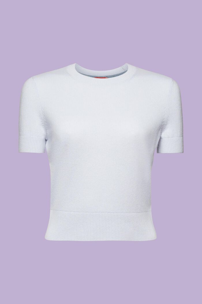 Cashmere Short-Sleeve Sweater, PASTEL BLUE, detail image number 6