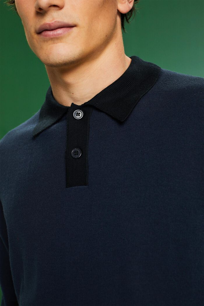 Merino Wool Polo Neck Jumper, NAVY, detail image number 3