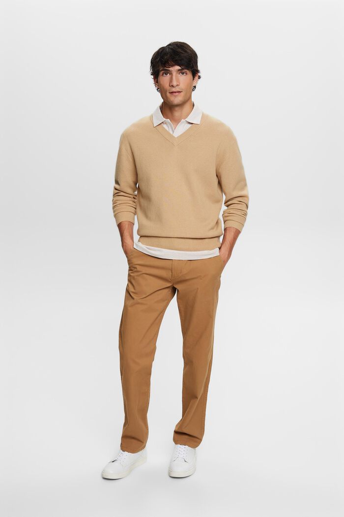 Basic V-neck jumper, wool blend, SAND, detail image number 1