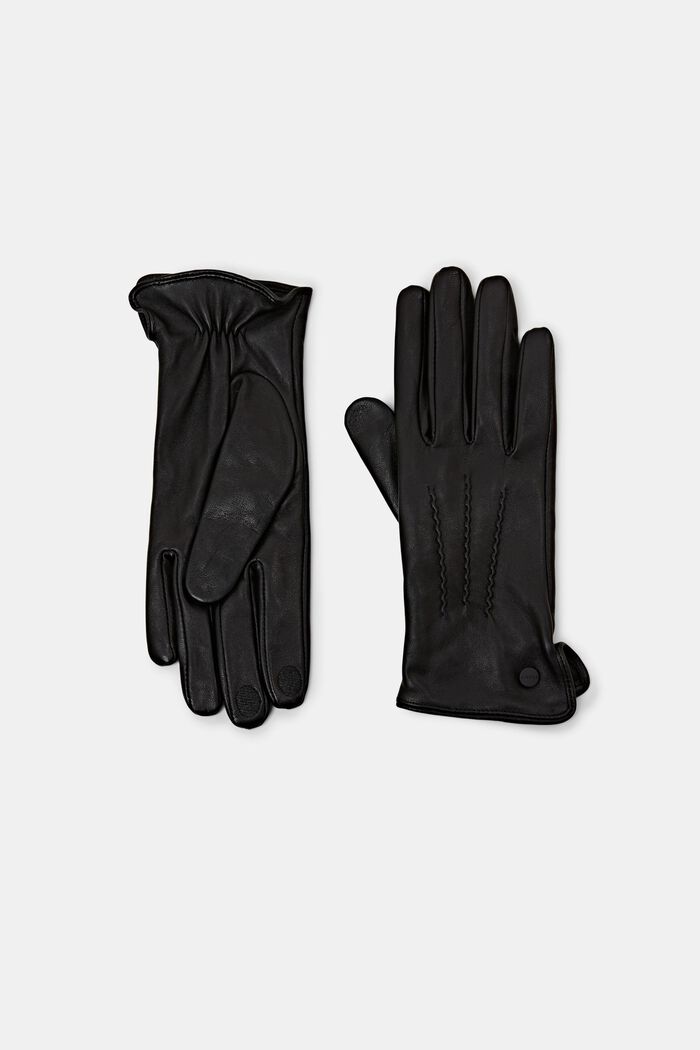 Leather Gloves, BLACK, detail image number 0