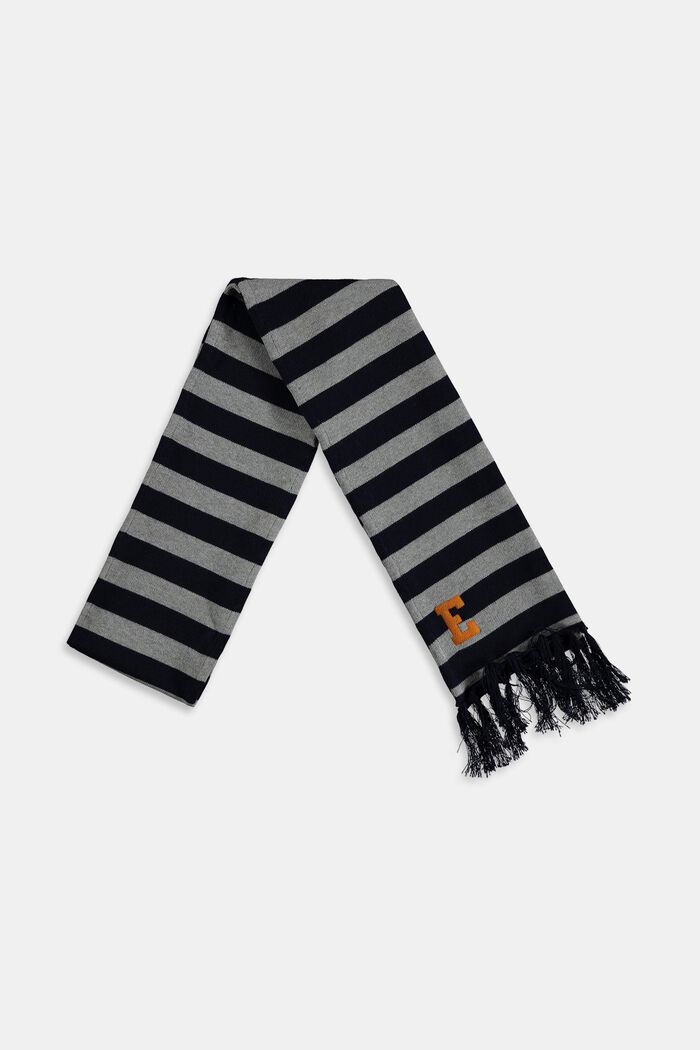 Striped scarf with fringes, NAVY, detail image number 1