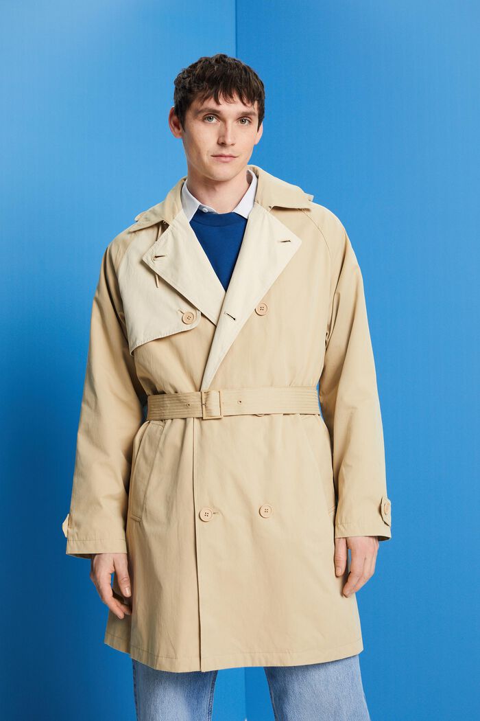 Short, hooded trench coat, SAND, detail image number 0