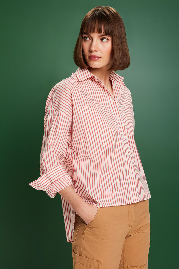 Striped Button-Down Shirt, RED, detail image number 0