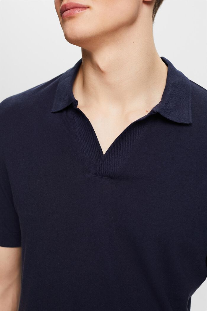 Cotton-Linen Polo Shirt, NAVY, detail image number 2