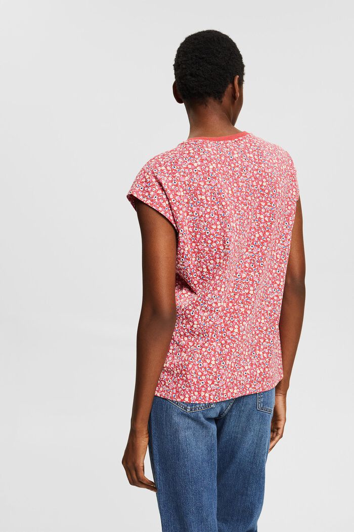 T-shirt with a mille-fleurs print, organic cotton blend, RED, detail image number 3