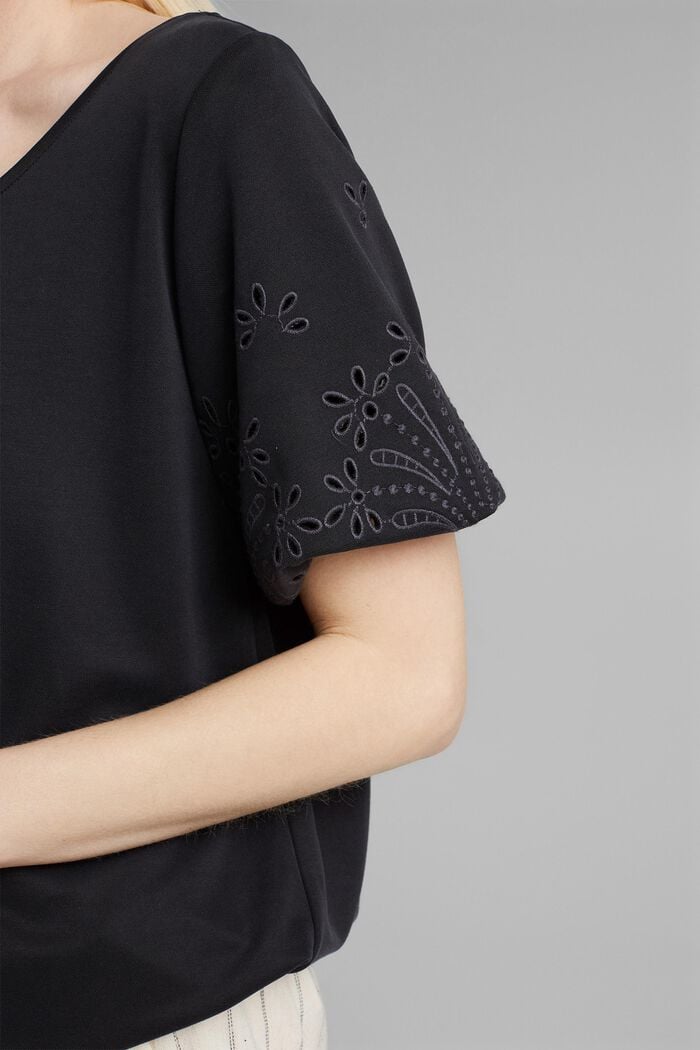 T-shirt with broderie anglaise and frills, BLACK, detail image number 2