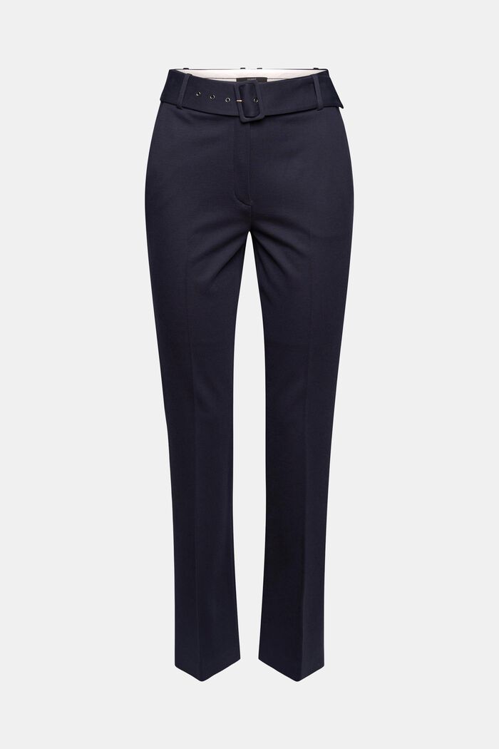 Stretch trousers with a belt and straight leg