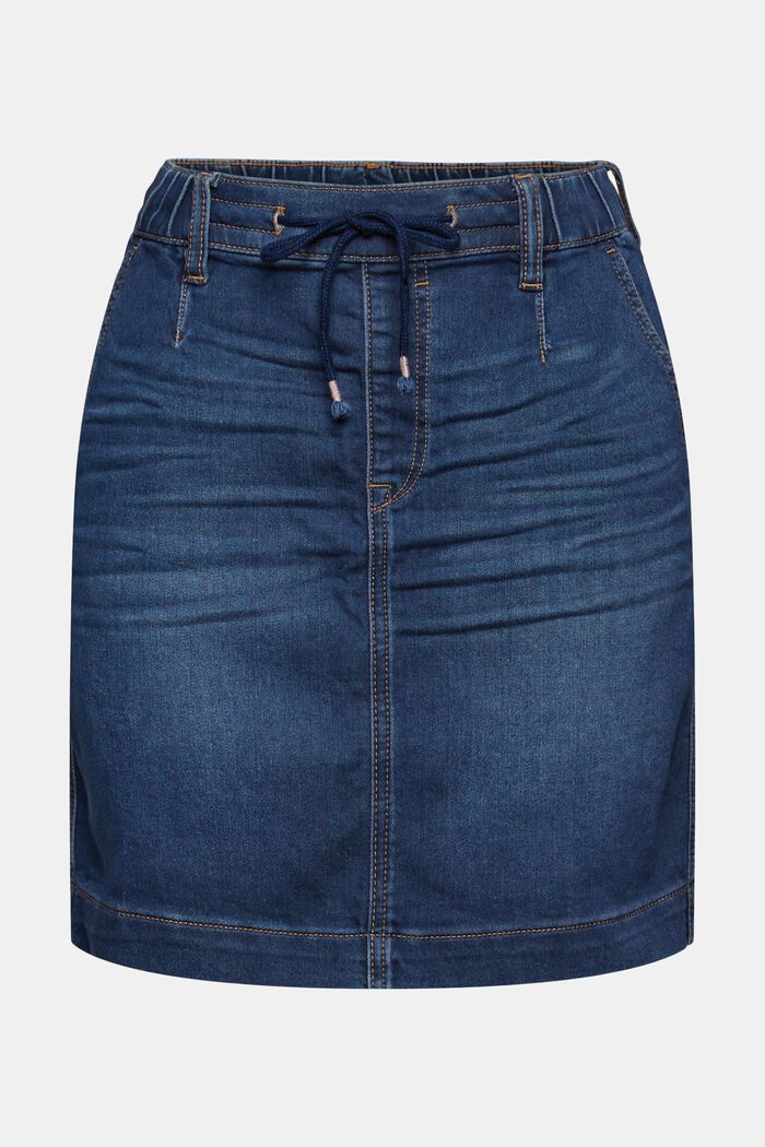 Denim skirt with a drawstring waistband, BLUE DARK WASHED, overview