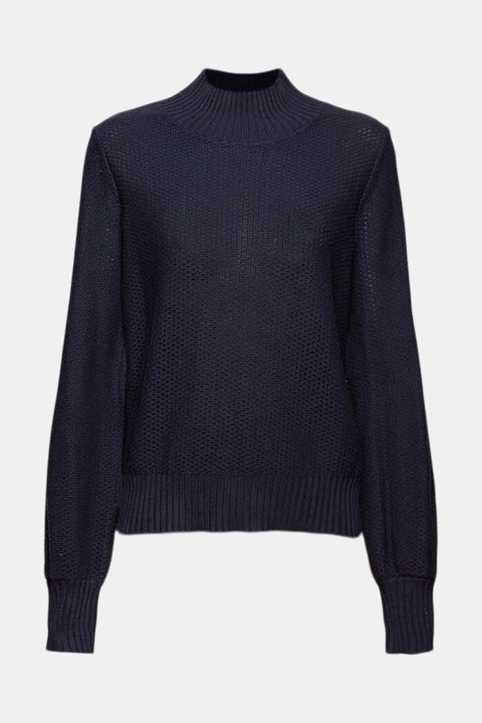 Jumper in textured knit fabric with band collar