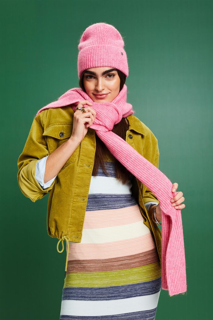 Rib-Knit Beanie and Scarf Set, PINK FUCHSIA, detail image number 4