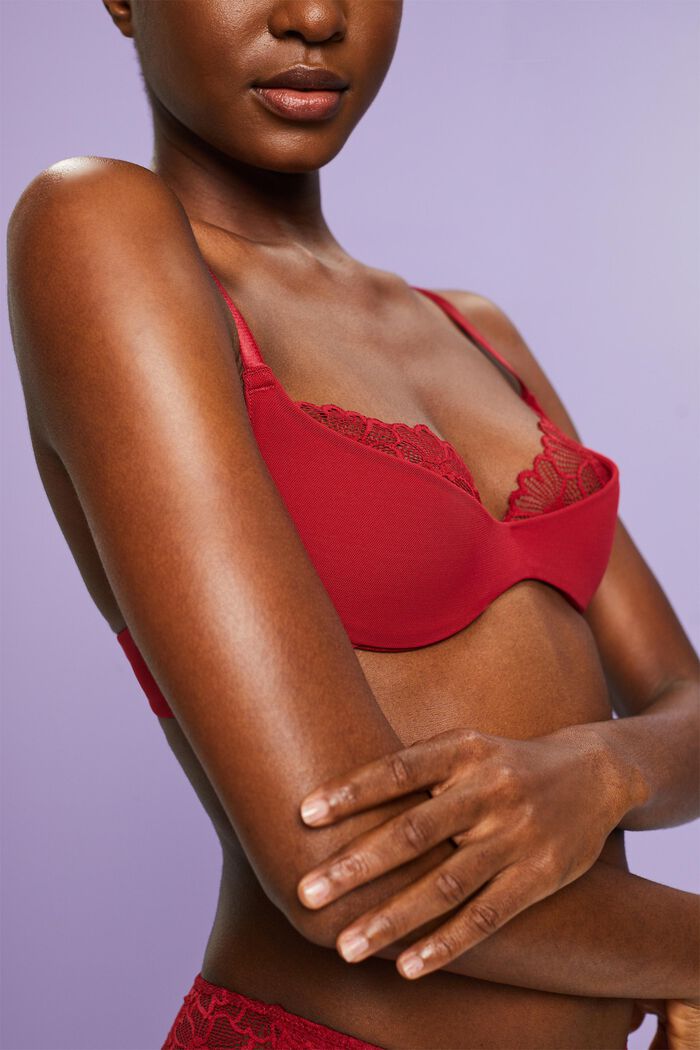 Underwired Half-Padded Lace Bra, RED, detail image number 1