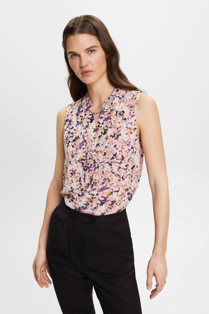 Chiffon crêpe top with floral pattern, LILAC, detail image number 0
