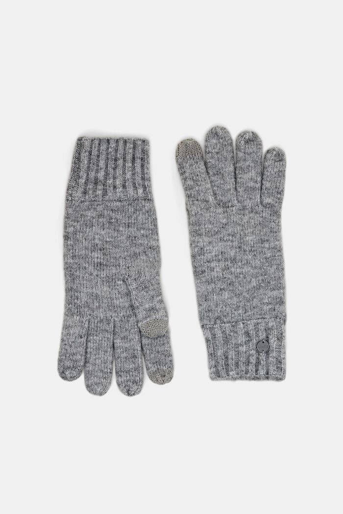 Rib-Knit Gloves, LIGHT GREY, detail image number 0