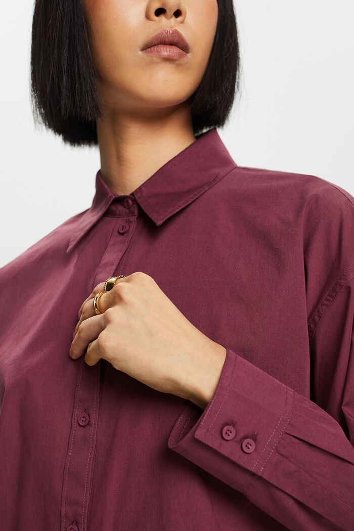 Poplin shirt blouse, 100% cotton, AUBERGINE, detail image number 2