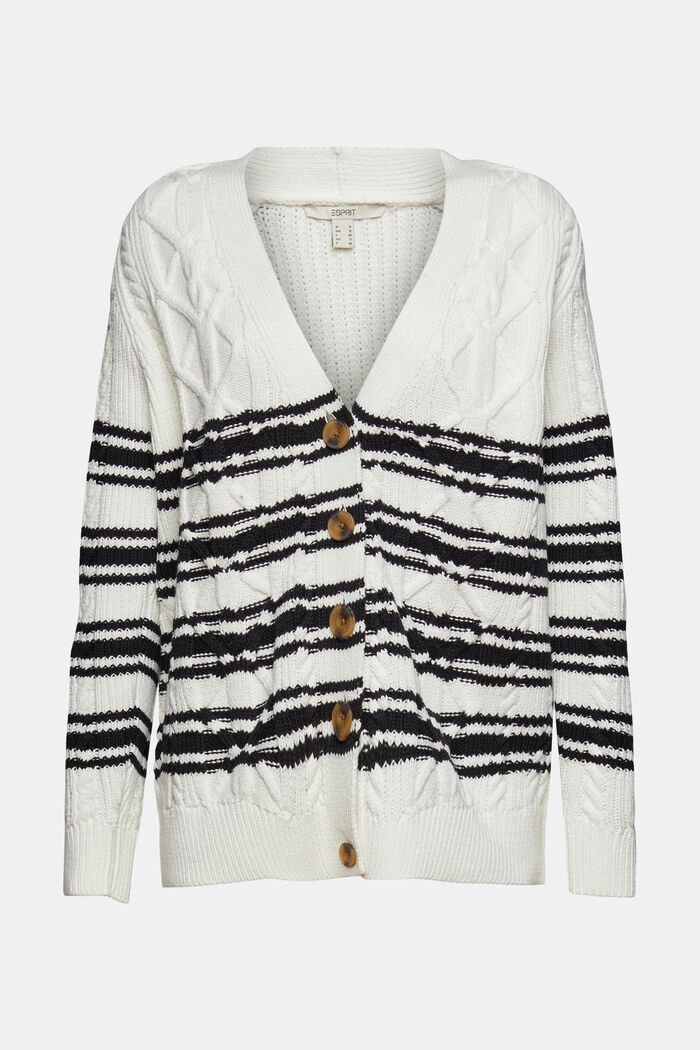 Cardigan with a cable knit pattern, OFF WHITE, overview