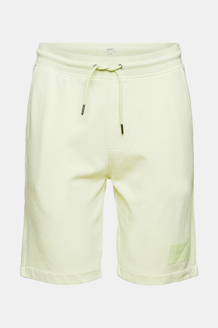Made of recycled material: sweat shorts with a logo appliqué, LIGHT GREEN, overview