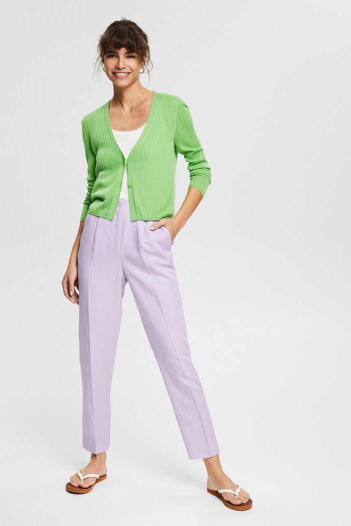 Linen blend: trousers with waist pleats, LAVENDER, detail image number 1