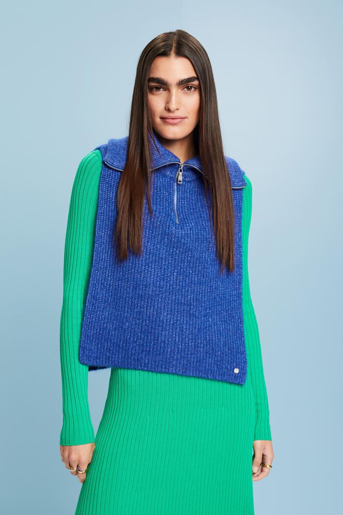 Open-Sided Turtleneck Poncho, BRIGHT BLUE, detail image number 2