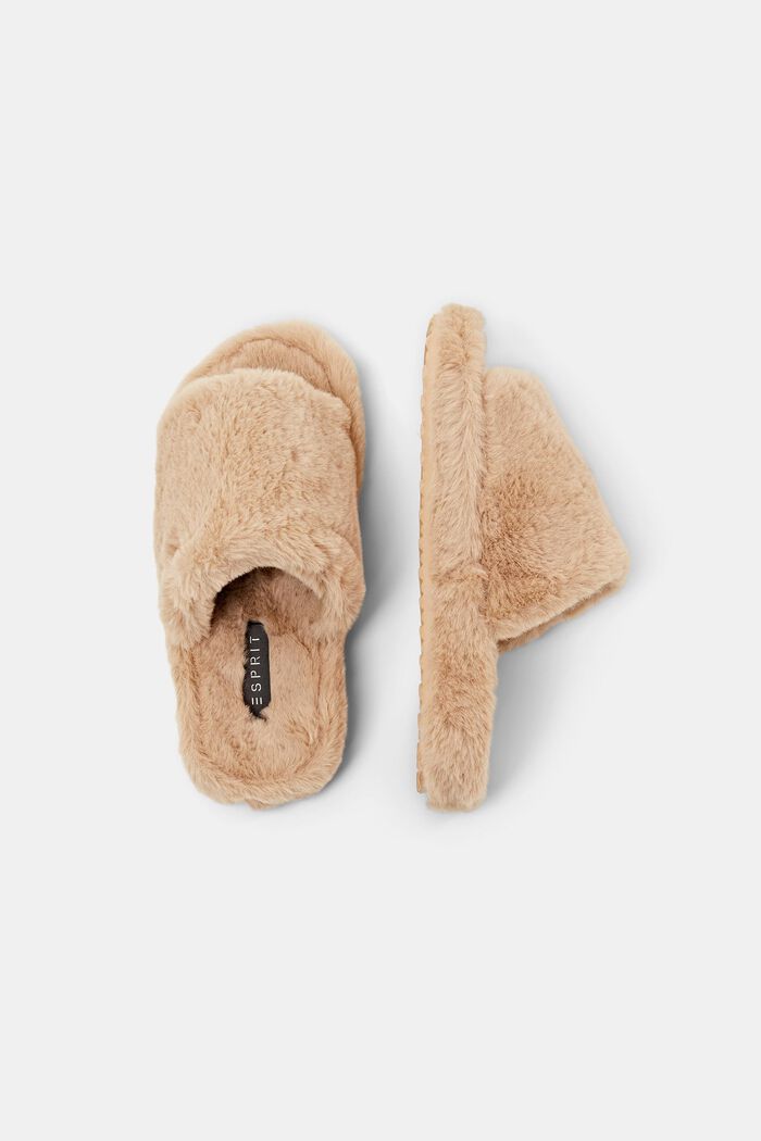 Faux Fur Home Slippers, BEIGE, detail image number 5