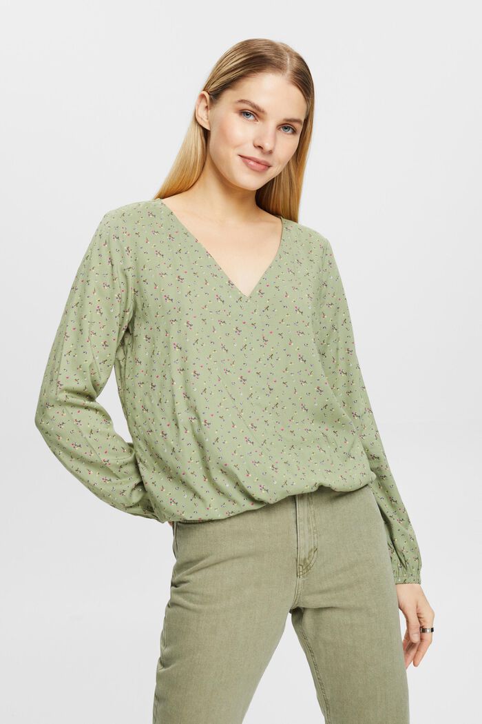 Patterned blouse, LENZING™ ECOVERO™, LIGHT KHAKI, detail image number 0