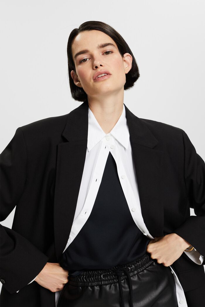Short-sleeve satin blouse, BLACK, detail image number 2