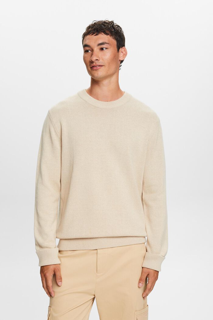 Cotton Crewneck Sweater, SAND, detail image number 1