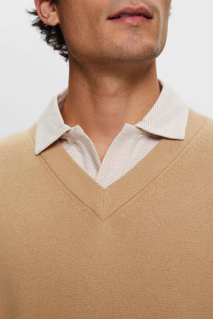 Basic V-neck jumper, wool blend, SAND, detail image number 2