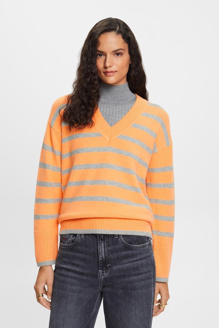 Long-Sleeve V-Neck Sweater, PEACH, detail image number 2