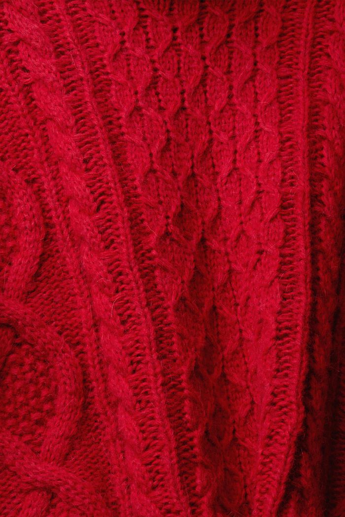 Roll neck cable knit sweater with wool, DARK RED, detail image number 5