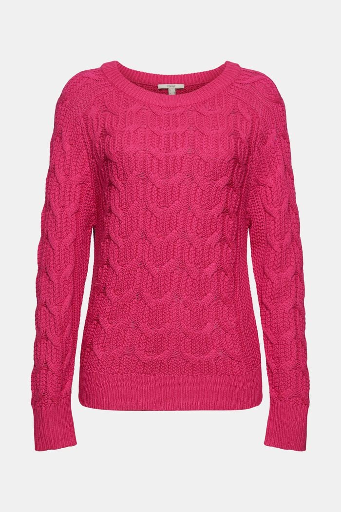 Cable knit jumper made of blended cotton, PINK FUCHSIA, detail image number 6