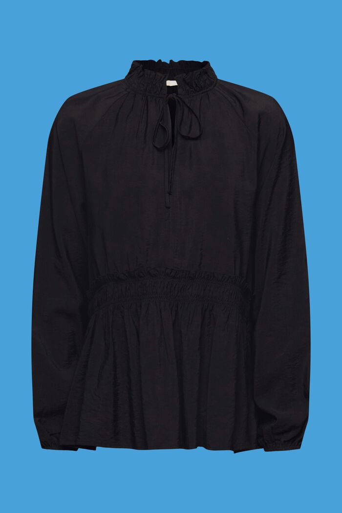 Ruffle blouse with tie detail, BLACK, detail image number 5