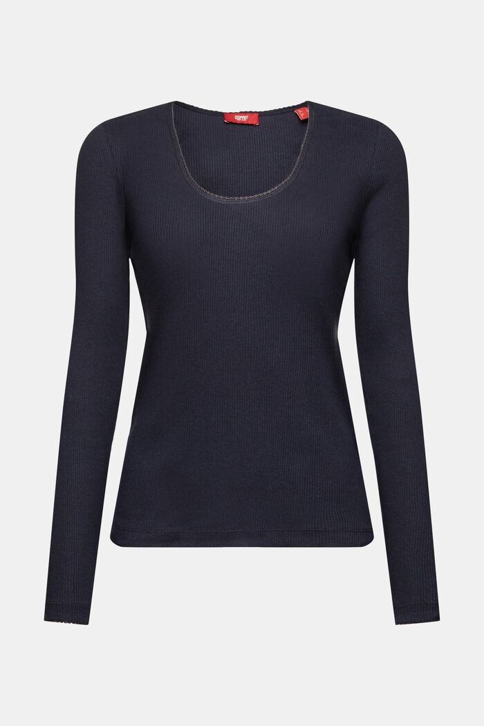 Rib-Knit Jersey Longsleeve Top, NAVY, detail image number 6